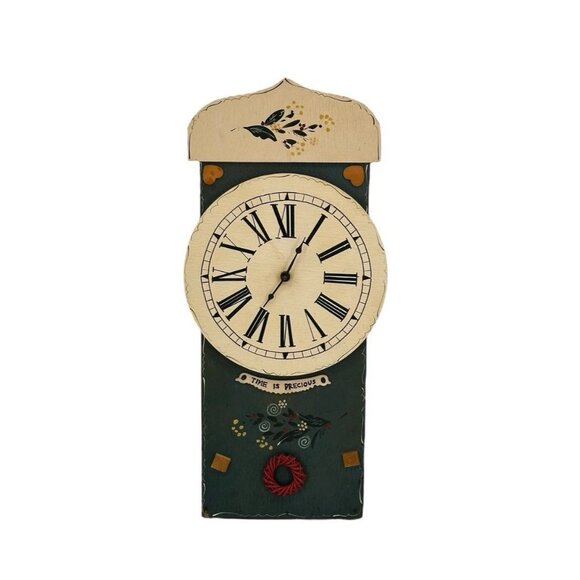 Vintage Handmade French Country Wall Clock Rustic Wood 21”x10” TESTED *See - Picture 1 of 10